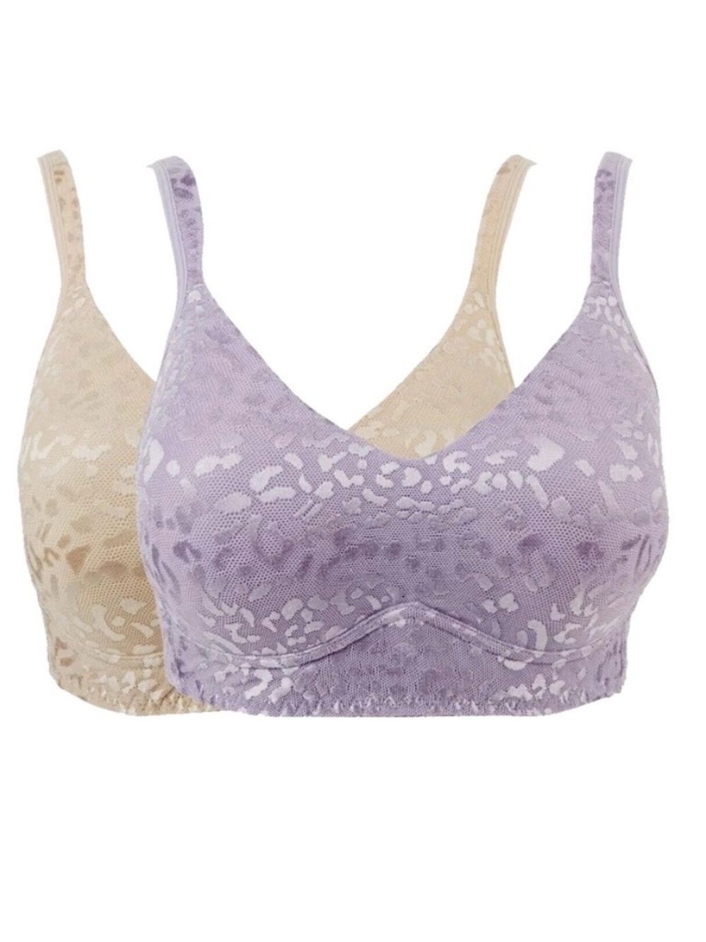 Rhonda Shear Lace Comfort Wireless Bras in Lavender and Beige Set of 2